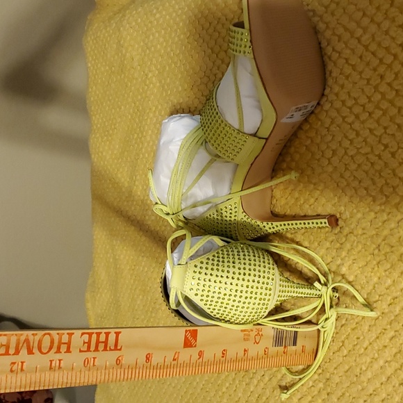 Schutz lime green with sparkles tie around ankles 3.5 inch heel shoes. Size 8.5 - Picture 2 of 4